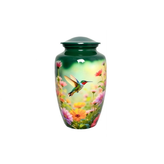 Premium Decor Green Hummingbird Cremation Urn, Handcrafted with Velvet Bag