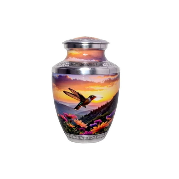 Premium Hummingbird Cremation Urn for Adult Ashes  Floral Engraved Metal Urn for Human Ashes up to 200 lbs
