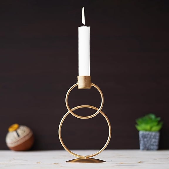 Premium Decorative Rings Candlestick Holder for Home and Dining Table Decor/Tealight Candle Holder for Home and Office Decor - (6.5 inches Gold) (Pack of 1)