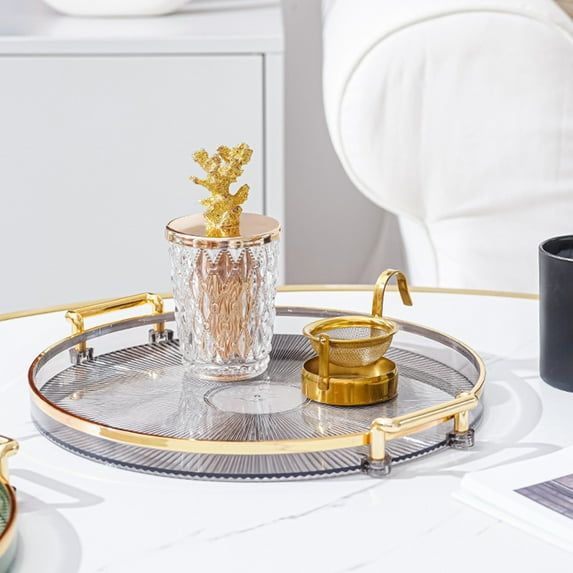 Premium Decorative Trays - Elegant Round Tray Decor with Handles - Beautiful Geometric Coffee Table Tray, Ottoman, Dresser - Chic Minimal Home Round Wood Trays for Decor Kitchen, Bathroom