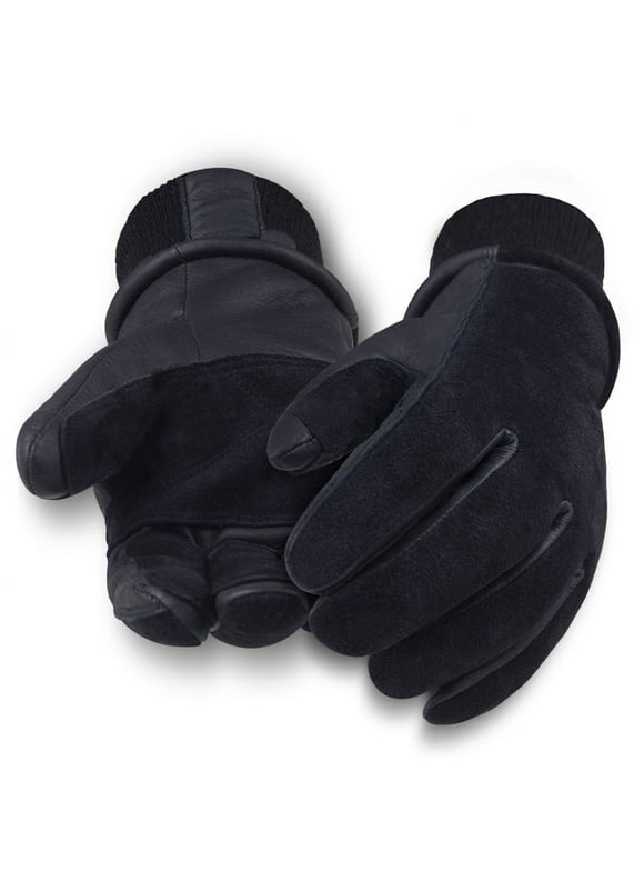 Premium Deerskin Leather Winter Gloves with 3M Thinsulate - Black