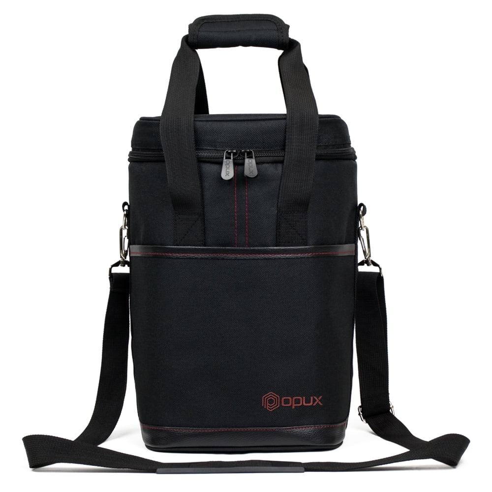 Black Insulated 4-Bottle Wine Tote Carrier with Shoulder Strap