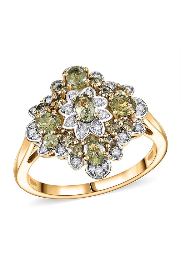 Premium Demantoid Garnet and Moissanite 2.10 ctw Verdant Empress Ring in 18K Vermeil Yellow Gold Over Sterling Silver Size 6 Christmas Gifts