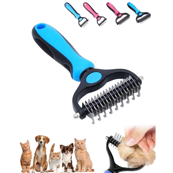 Premium Dematting Comb for Dogs and Cats, Gentle Deshedding Brush with Curved Stainless Steel Teeth, Professional Undercoat Rake for Tangles, Knots, and Loose Fur