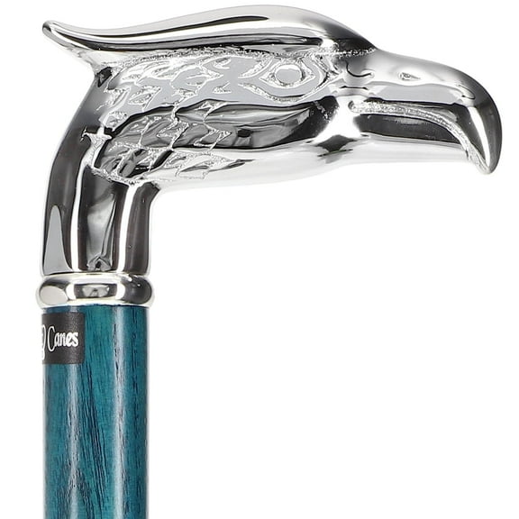 Premium Denim Blue Eagle Cane: Chrome, Patriotic Elegance, Ash Wood Shaft, Solid Brass Eagle Handle, Rubber Tip