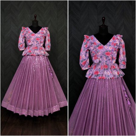 Premium Designer Embroidered Sequins-work Readymade Lehenga Choli Set