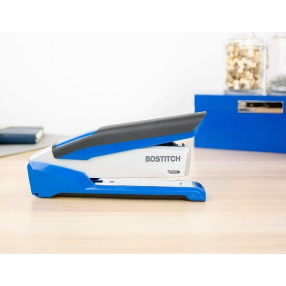 Premium Desktop Stapler with One-Finger Technology, Blue/Silver