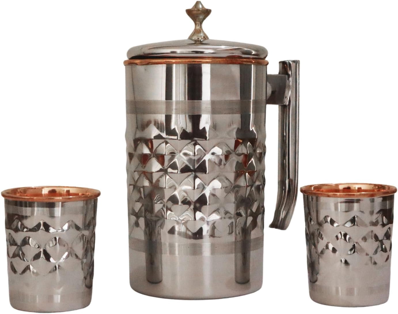 Premium Diamond Pattern Pitcher & 2 Tumblers for Ayurveda (57.48 fl oz)
