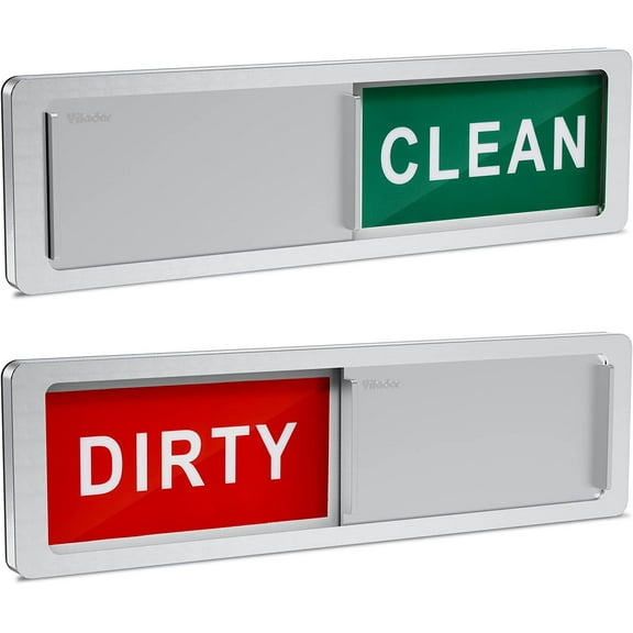 Premium Dishwasher Magnet Clean Dirty Sign, iRush Non-Scratching Backing / 3M Sticky Tab Adhesion, Sliding Indicator Works for Dishwashers, Reminder Tells Whether Dishes are Clean or Dirty - Silver