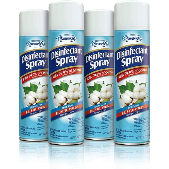 Premium Disinfectant Aerosol Spray - Kills 99.99% of Viruses & Bacteria | Odor Eliminator | Linen Scent | 4 Pack | 16oz Each