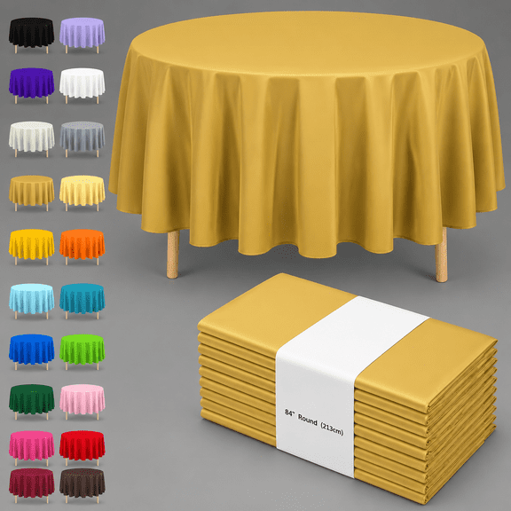 Premium Disposable Plastic Tablecloth 84" Round Table Cover for Birthdays Weddings Christmas Anniversary Buffet Table (Gold)