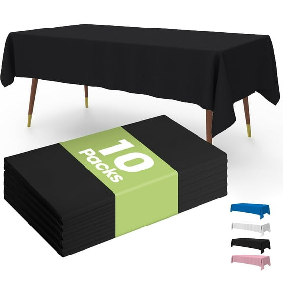Premium Disposable Table Cloth,10 Pack, 54 x 108 Inch Table Cloths for Parties,&nbsp;Rectangle Plastic Table Cover - Black