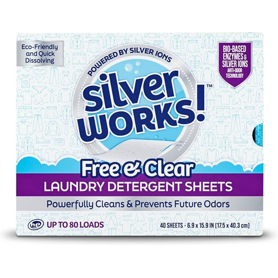 Premium Dissolvable Laundry Detergent Sheets, Silver Ion Odor Elimination Technology, Powerfully Clean & Prevent Odors, Dissolves Fully, 40 Sheets, Free & Clear