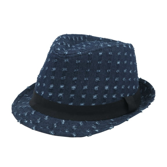 Premium Distressed Jeans Fabric Black Band Fedora Hat