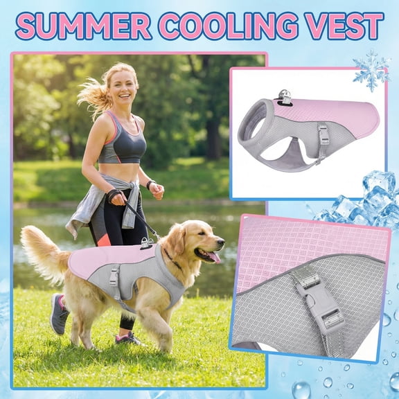 Premium Dog Cooling Vest, Heavy Duty Evaporative Cooling Jacket with UV Protection, Reflective Adjustable Harness for Small to Large Dogs, Summer Outdoor Walking Hiking(Pink,3XL)