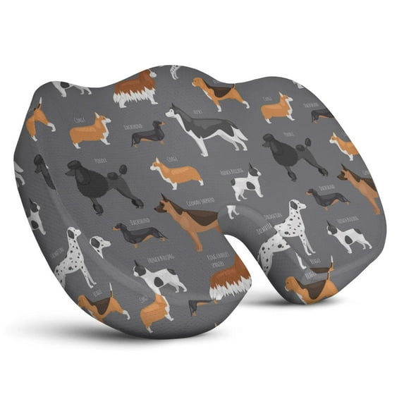 Premium Dog Pattern Memory Foam Seat Cushion Ergonomic Chair Pad for Office Chair, Car, Airplane & Bleachers Sciatica, Tailbone Hip & Back Pain Relief - Chair Cushion for Long Office Workers.