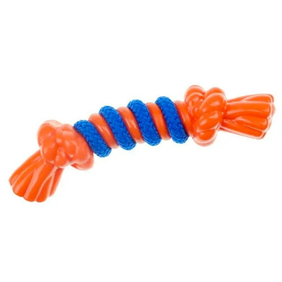 Premium Dog Toys Bright Orange Hard Rubber Infinite TPR Fetch Chew Rope Shapes (8 Inch Rope Bone)