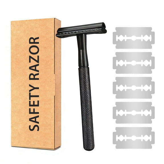 Double Edge Safety Razor for Men & Women, Eco-Friendly Metal Shaver with 5 Refill Blades, Reusable Manual Razor Gunmetal Gray