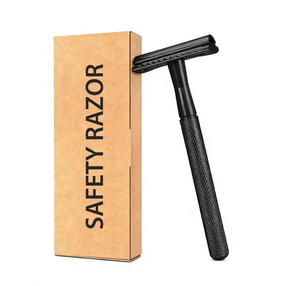 Premium Safety Razor for Men with 5 Blades, Double Edge Safety Razors for Men, Sustainable Single Blade Razor, Zero Waste Metal Razors - Black