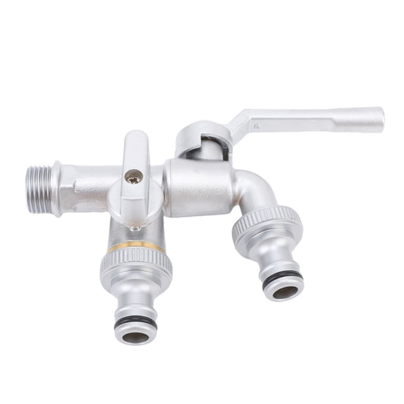 Premium Double Taps Water Faucet Solid Brass Outdoor Hose Splitter with Dual Outlets (1/2 inches / 1.27 cm Inlet, 3/4 inches / 1.9 cm Outlet) Heavy Duty Frost Proof Dual Handle Specialty Faucet