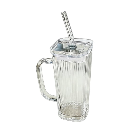 Premium Double-Walled Glass Water Cup with Lid and Reusable Straw – Lead-Free, Impact-Resistant, Hot & Cold Beverage Mug with Comfortable Handle for Home Office & Outdoors