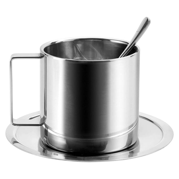 Premium Double Walled Stainless Steel Coffee Cups Set, Insulated Espresso Mugs with Spoon Saucer, Heat Isolation Design, Smooth Polished Finish, Perfect for Home Kitchen Cafe Hotel Restaurant Use