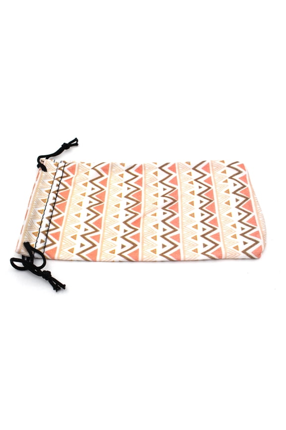 Premium Drawstring Closure Tribal Print Microfiber Eyewear Pouch Beige Indian