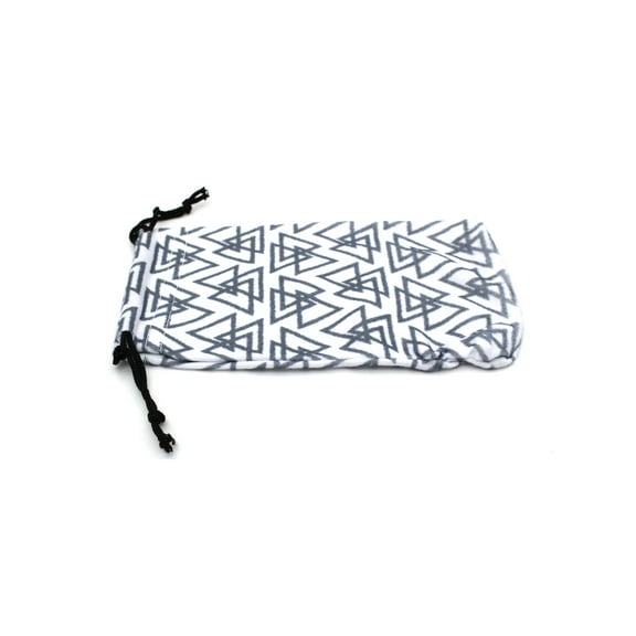 Premium Drawstring Closure Tribal Print Microfiber Eyewear Pouch White Grey Triangle