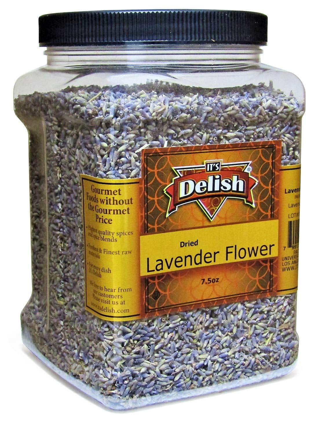 Premium Dried Lavender Flowers Herb Buds by Its Delish - 7.5 Oz Jumbo Reusable Container Jar - 100% Natural Purple Flower Buds - Food Grade Prefect for Tea, Lemonade, Cooking, Baking & Dcor