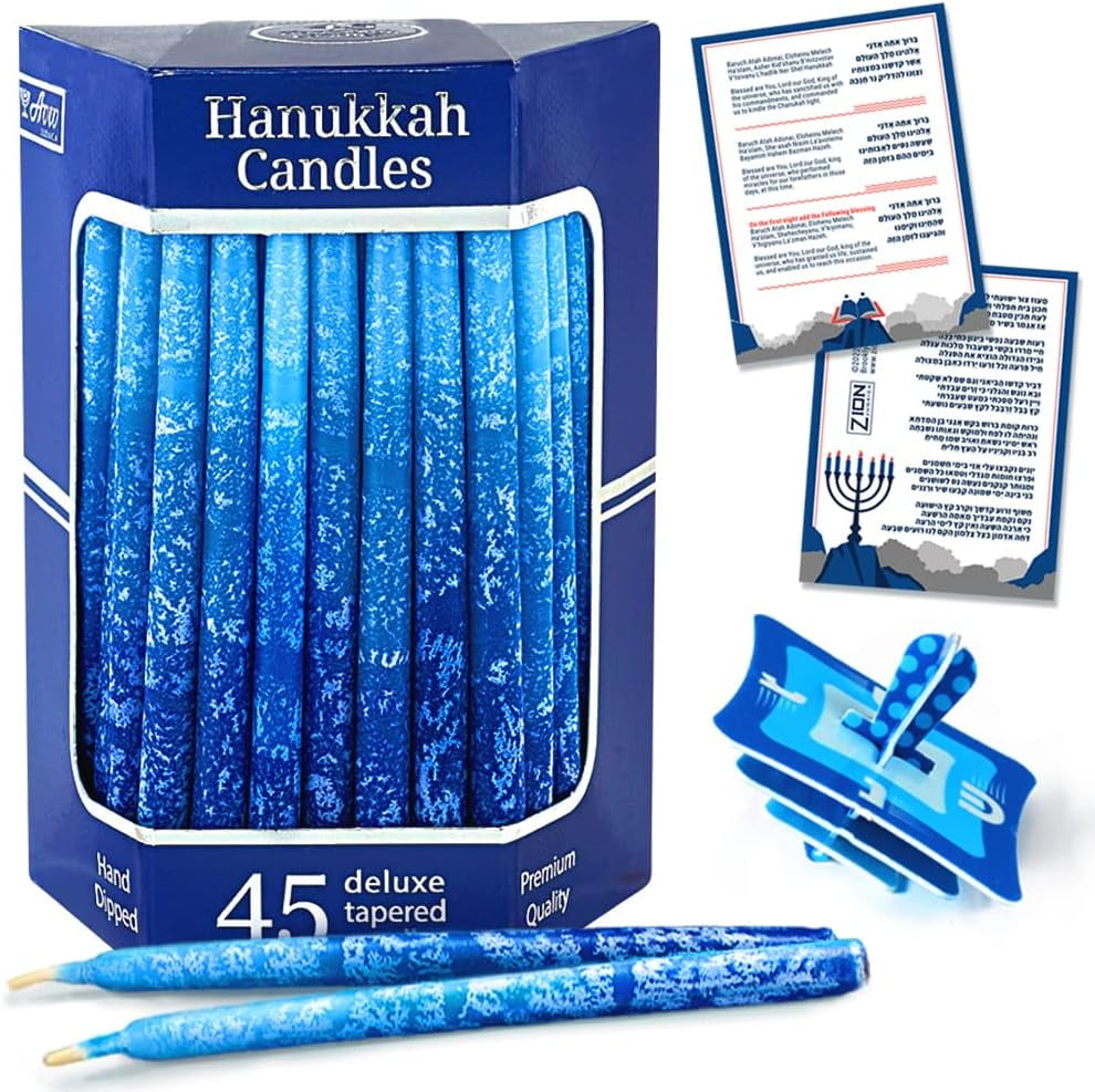 Premium Dripless Hanukkah Candles Multi Blues Frosted Thin Tapered