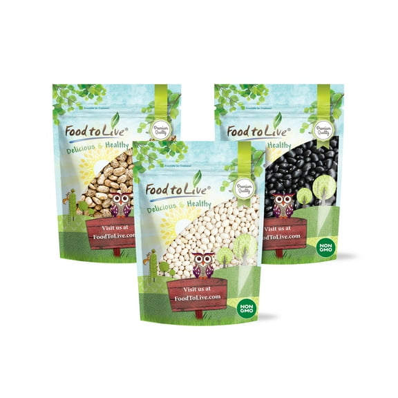 Premium Dry Beans Bundle, 3 Pack – Black Beans (5 LB), Pinto Beans (5 LB), Navy Beans (5 LB), Vegan, Sproutable, Bulk.