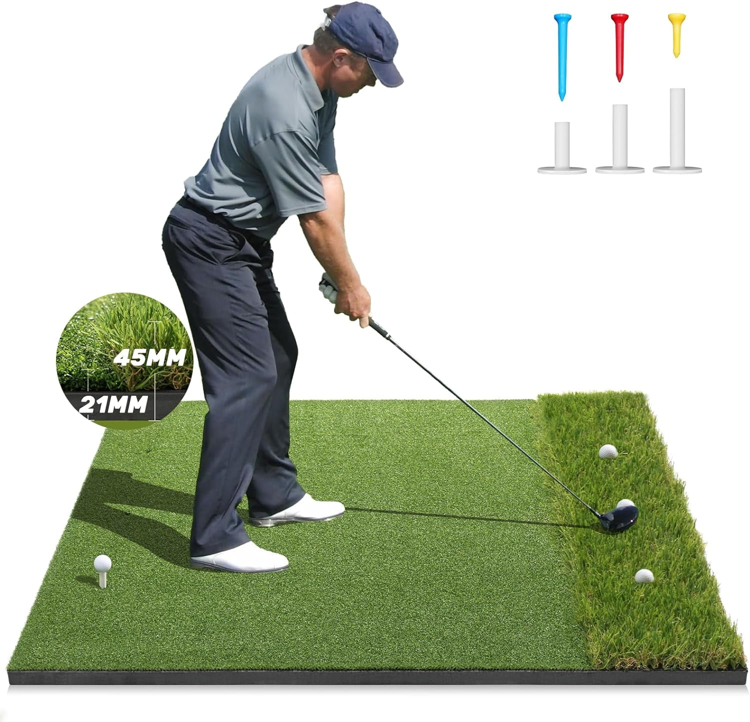 Premium Dual-Turf Golf Mat: 5x4ft Thickened for Backyard, Driving Range, Indoor & Outdoor Practice Hitting, Swing & Chipping, Ideal Gifts for Men Dad