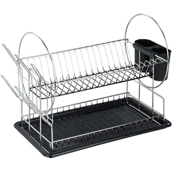 Premium Duo Dish Rack, Chromed Metal, 50X 36 X 24 Cm, Shiny Silver