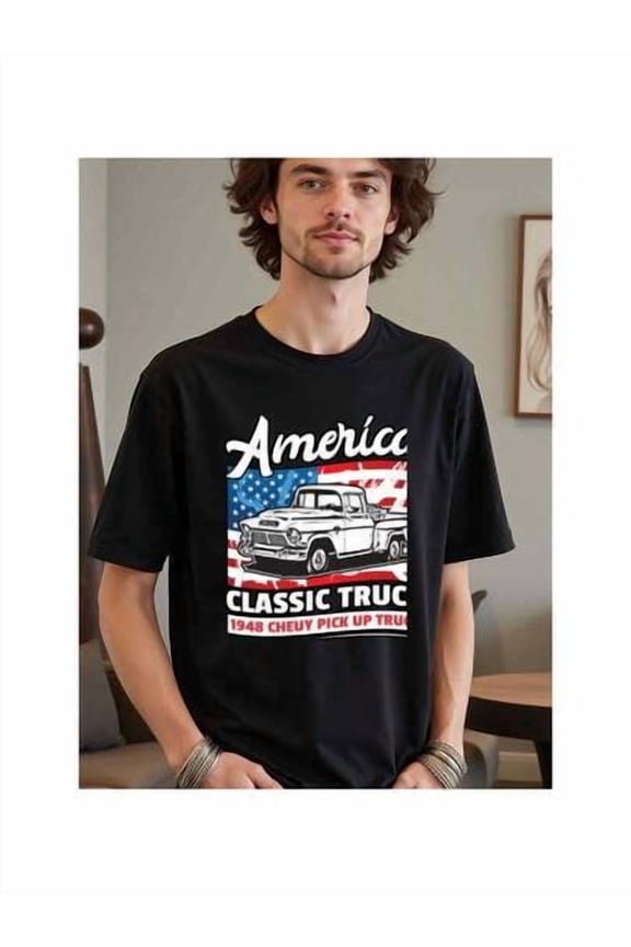 Premium Durable Natee Local Warehouse Permission American Classic Truck: 1948 Chevy Pickup T-Shirt, Men's T-Shirt,100% Cotton Fabric,Crew Neck,Short Sleeve,Regular Fit,All-Season Casual Wear,180gsm-