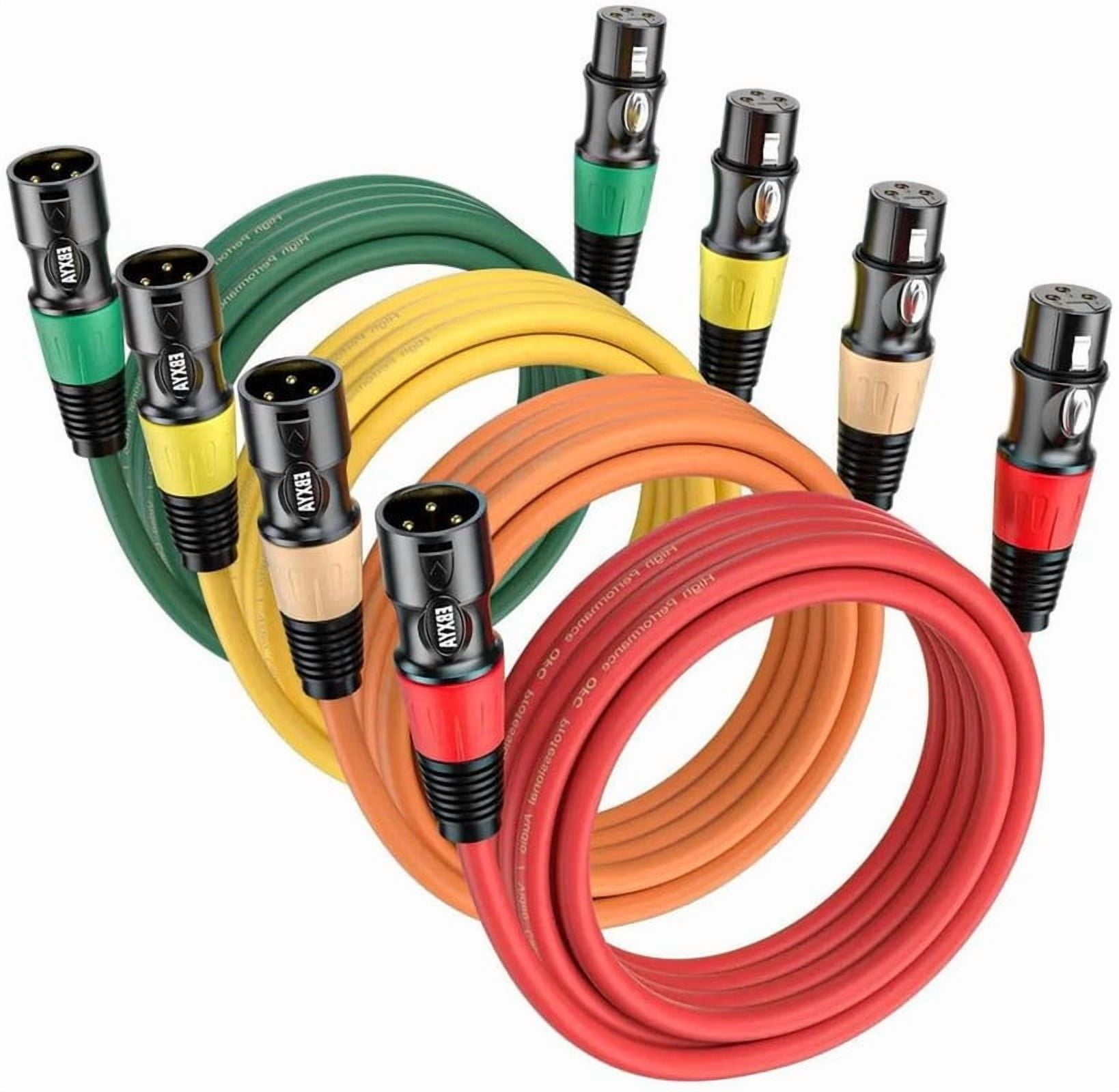 ​​Multicolor XLR Cable 4-Pack 20ft By EBXYA, Color-Coded & Tangle-Free for Live Sound, Church Stage and Studio Setup