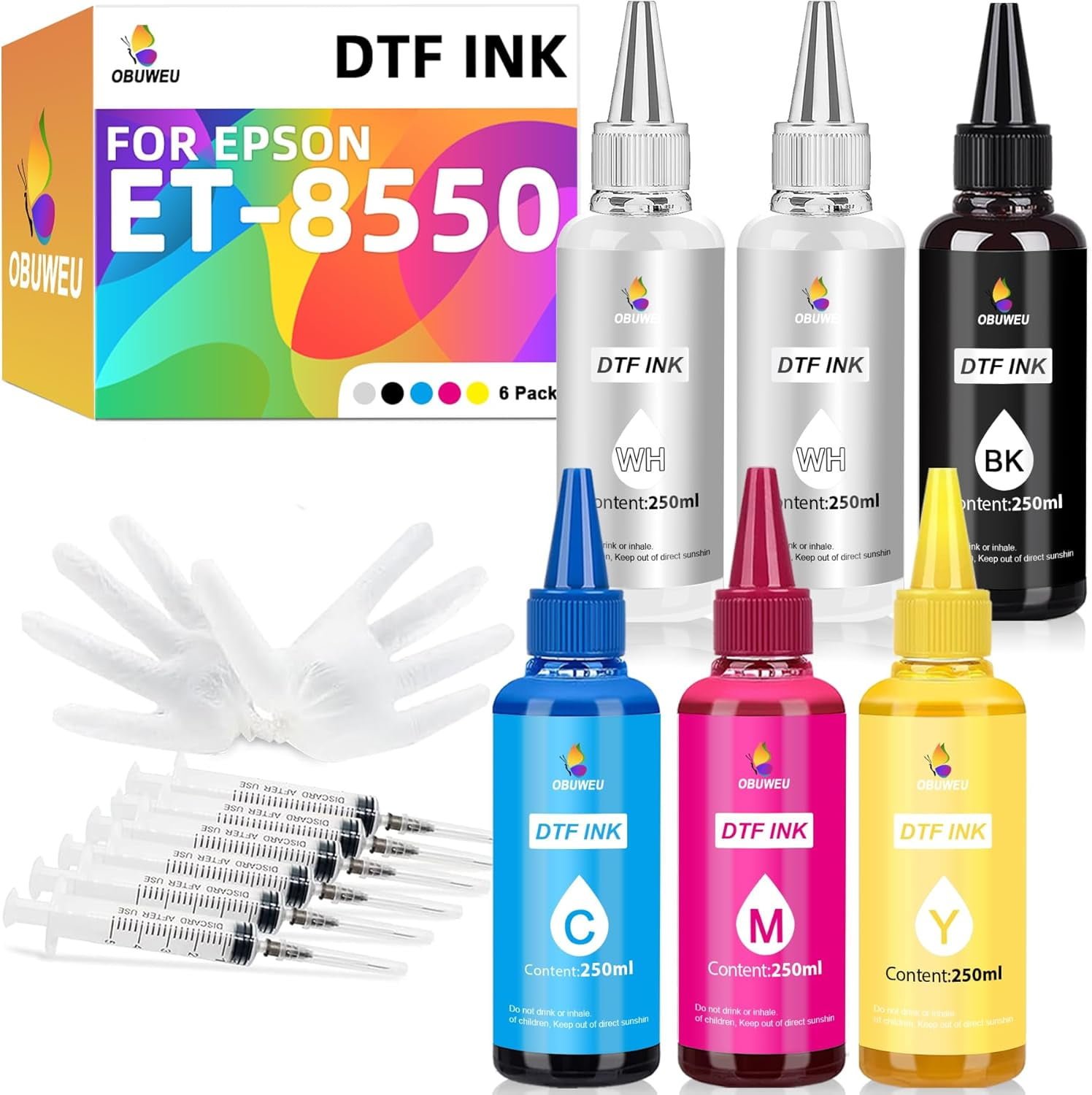 Premium ET8550 DTF Ink 1500ML DTF Transfer Ink for DTF Film, Refill for DTF Printer ET-8550 Heat Transfer Printing Ink Set (250ml x 6, CMYK+2White)