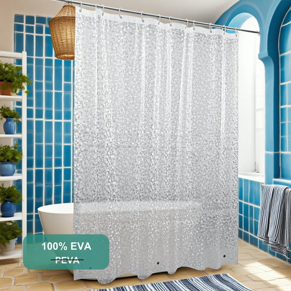 Premium EVA Waterproof Shower Curtain Liner, Durable Bathroom Shower Curtain with 12 Hooks and 3 Magnets, 72 x 72 inches, Clear Semi Stones
