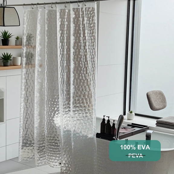 Premium EVA Waterproof Shower Curtain Liner, Durable Bathroom Shower Curtain with 12 Hooks and 3 Magnets, 72 x 72 inches, Clear Water Cube