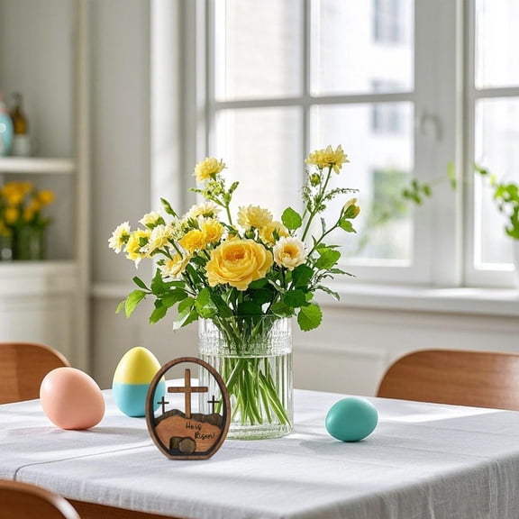 Easter Decoration Ornaments Resurrection Tomb Easter Resurrection Decoration He Is Risen Christianity Empty Tomb Easter Scene Wooden Eggs for Home Decor Festival Decoration Brown