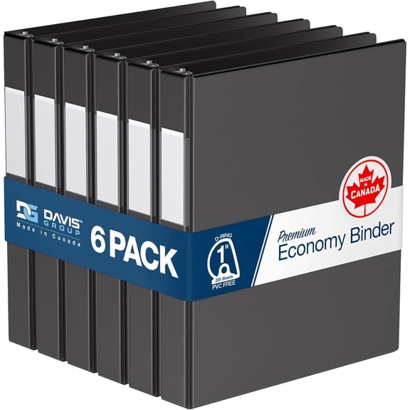 Premium Economy 6-Pack 3-Ring Binders for School or Office, D-Ring Binders, 1 Inch, Black