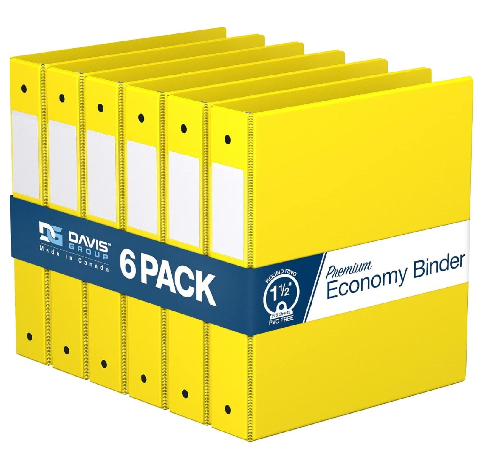 Premium Economy 6-Pack 3-Ring Binders for School or Office, Round-Ring Binders, 1.5 Inch, Yellow