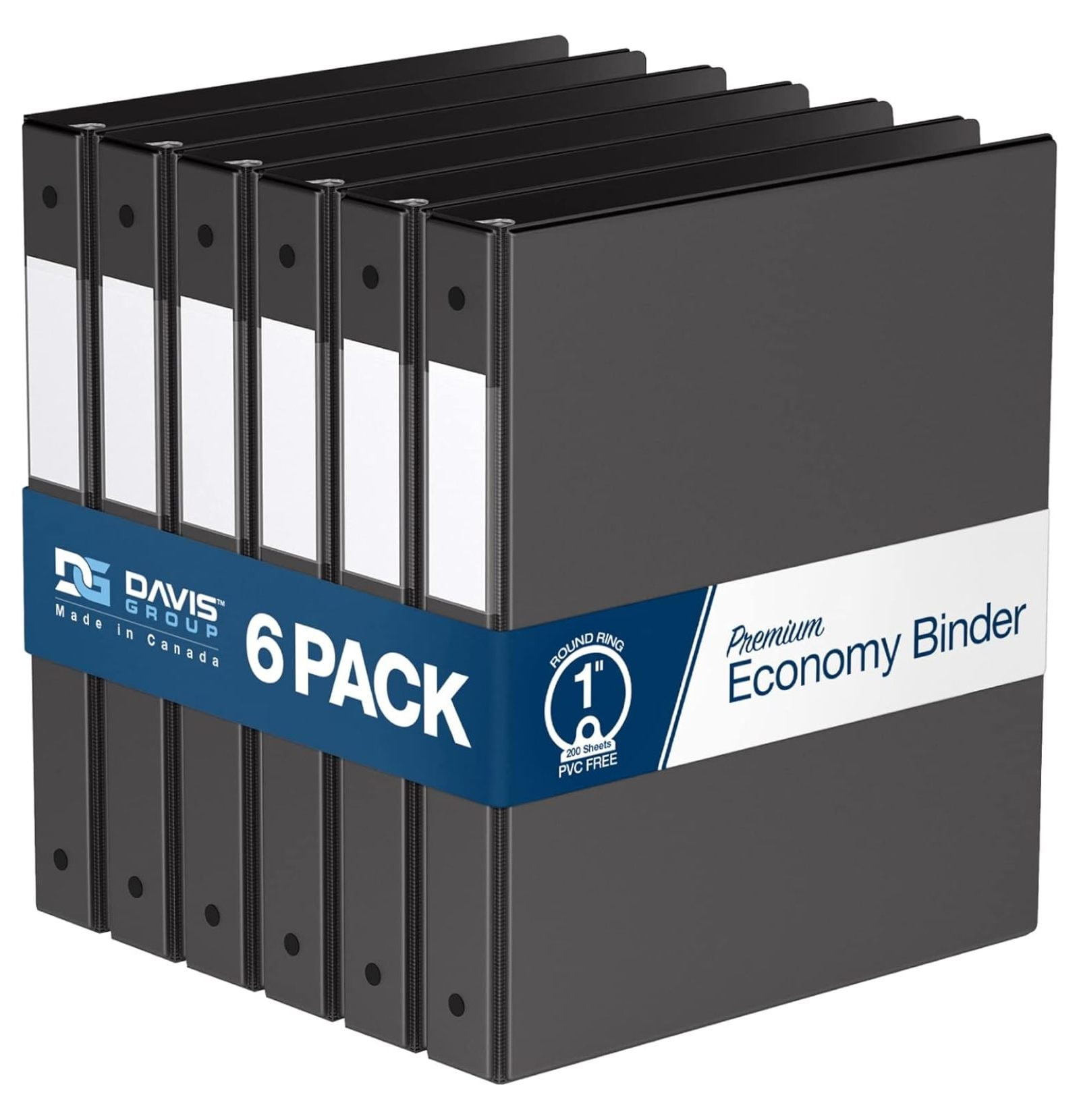 Premium Economy 6-Pack 3-Ring Binders for School or Office, Round-Ring Binders, 1 Inch, Black