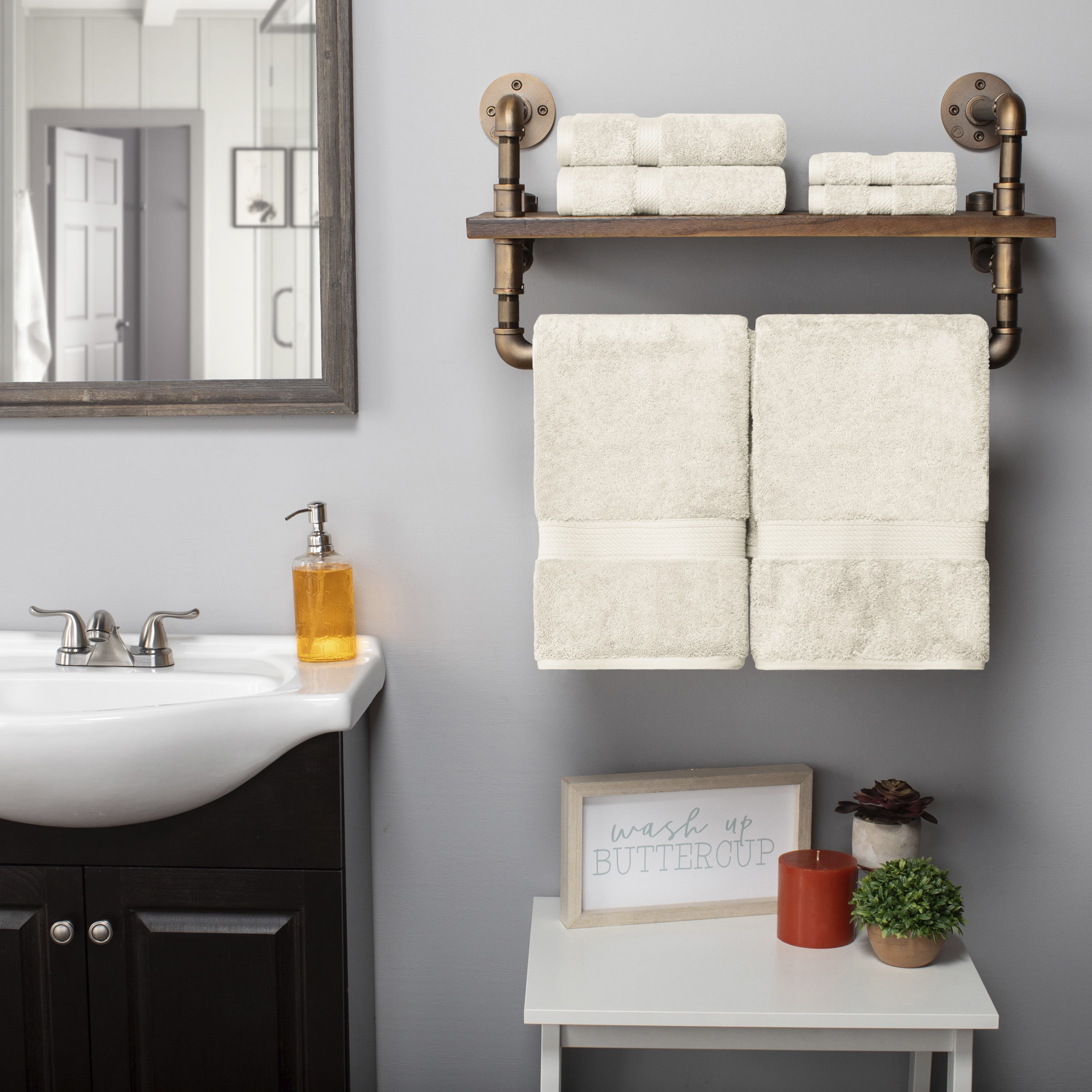 Premium Egyptian Cotton Highly Absorbent Assorted 6-Piece Plush Towel Set - 30" x 55", 20" x 30", 13" x 13"
