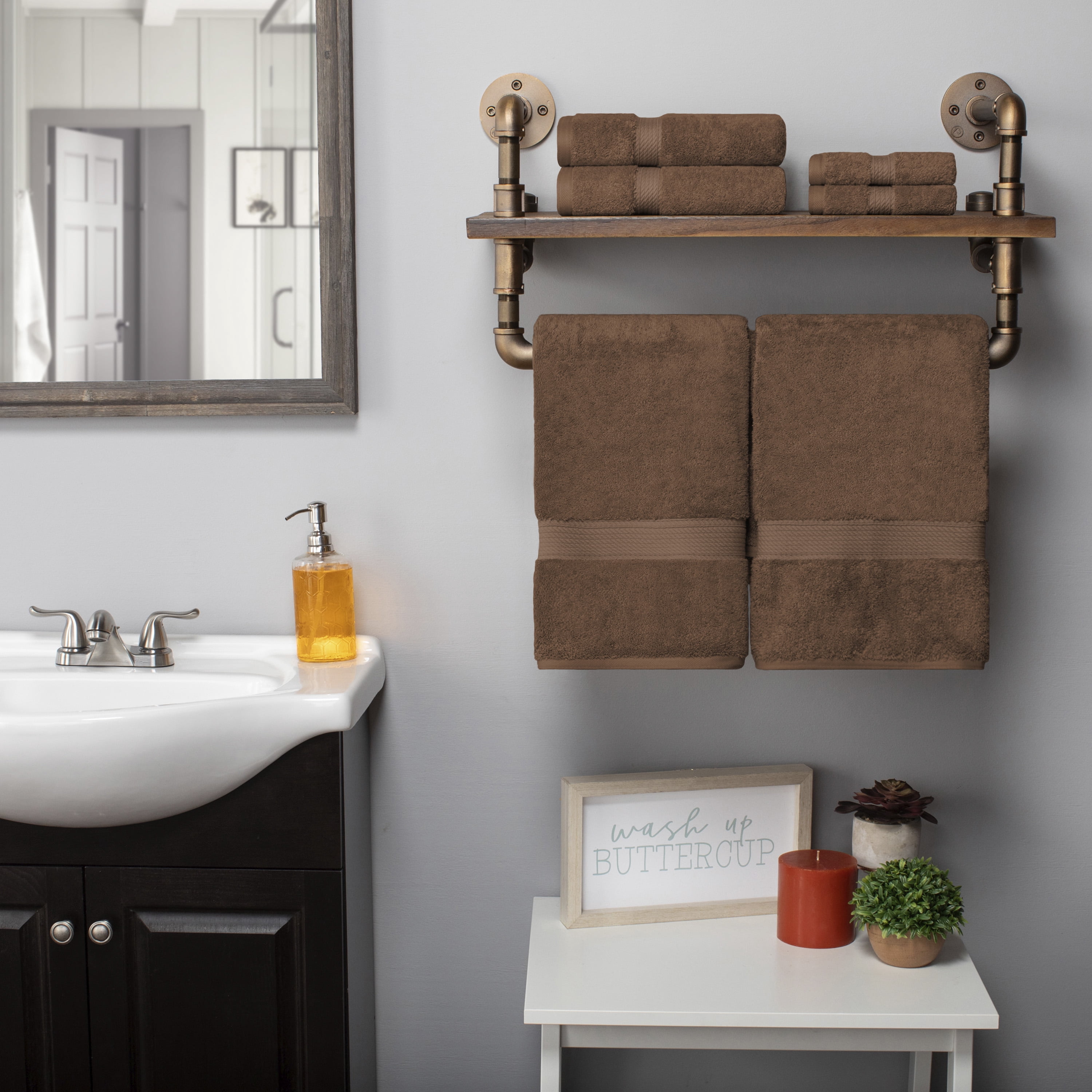 Premium Egyptian Cotton Highly Absorbent Assorted 6-Piece Plush Towel Set - 30" x 55", 20" x 30", 13" x 13"