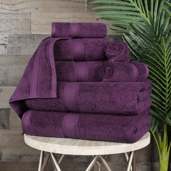 Premium Egyptian Cotton Highly Absorbent Assorted 8-Piece Plush Towel Set - 30" x 55", 20" x 30", 13" x 13"