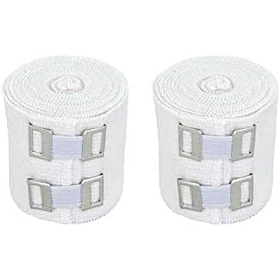 Premium Elastic Bandage Wrap (2" Wide, 2 Pack) - Made of USA Grown Soft Woven Cotton - Metal Clip Fasteners - GT Latex Free Hypoallergenic Compression Roll for Sprains & Injuries (White)