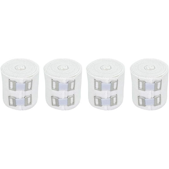 Premium Elastic Bandage Wrap (2" Wide, 4 Pack) - Made of USA Grown Soft Woven Cotton - Metal Clip Fasteners - GT Latex Free Hypoallergenic Compression Roll for Sprains & Injuries (White)
