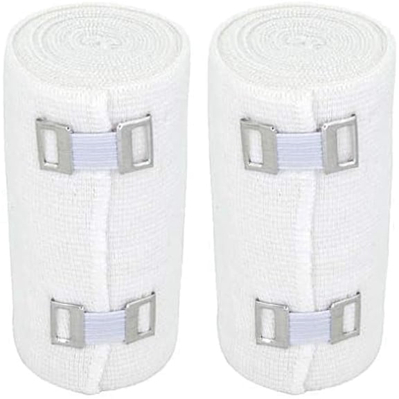 Premium Elastic Bandage Wrap (4" Wide, 2 Pack) - Made of USA Grown Soft Woven Cotton - Metal Clip Fasteners - GT Latex Free Hypoallergenic Compression Roll for Sprains & Injuries (White)