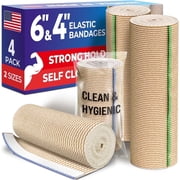 Premium Elastic Bandage Wrap - 4k (2x6in, 2x4in) - Self-Closing Strong Compression Bandage Wrap for Waist, Legs, Elbow and Knee