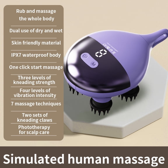 Premium Electric Scalp Massager for Head and Body Relaxation, Smart Waterproof Handheld Tool with Kneading and Red Light Technology, Cordless Home Spa